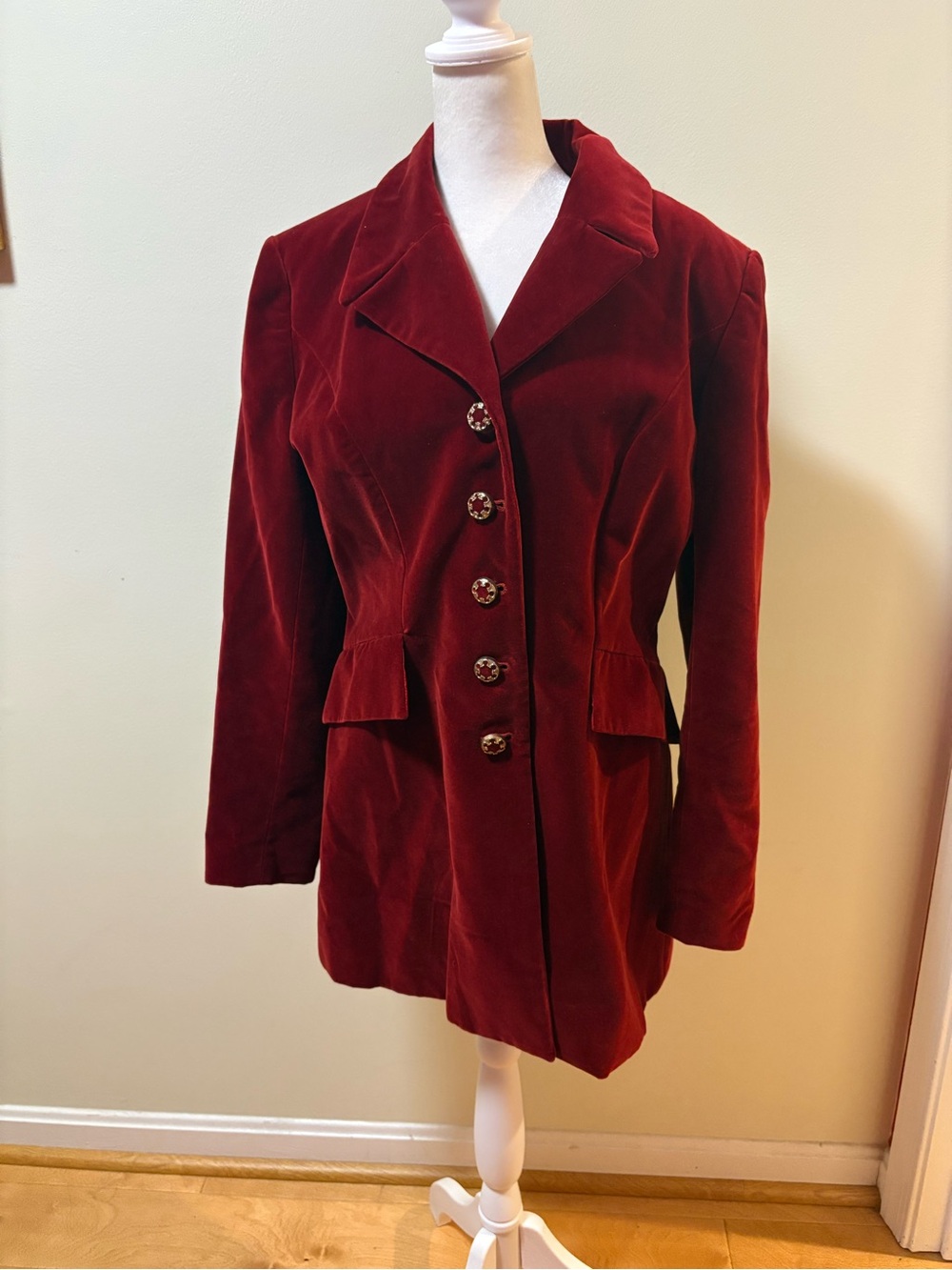 Gantos vintage cotton velvet long jacket blazer red sz 10 M tailored 90s